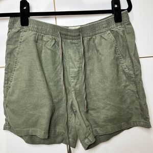 Casual Green Linen Shorts